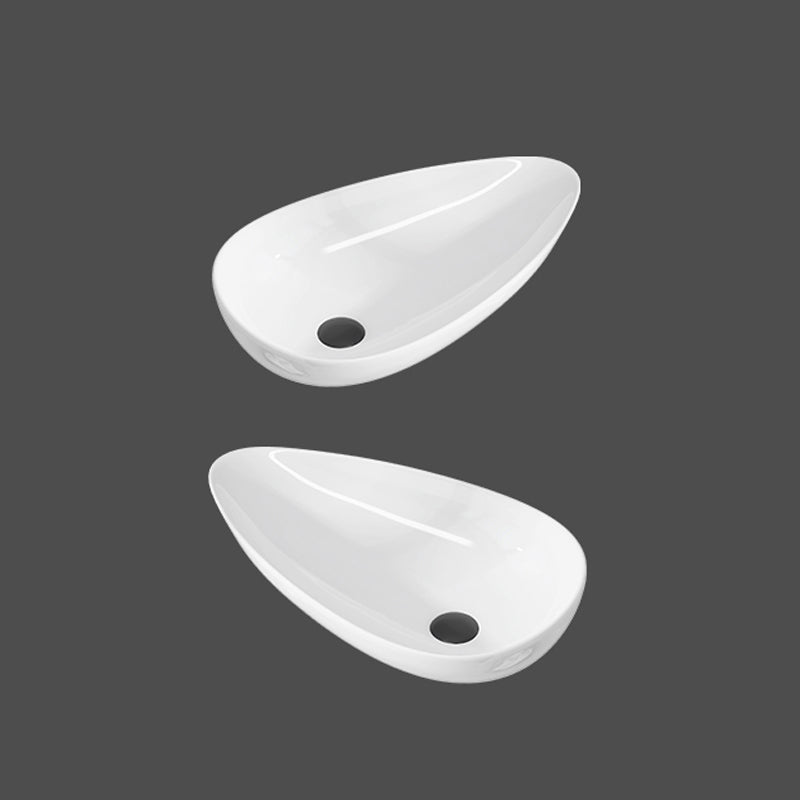 Modern Bathroom Sink with Single Faucet Hole Porcelain Oval-Shape Vessel Bathroom Sink