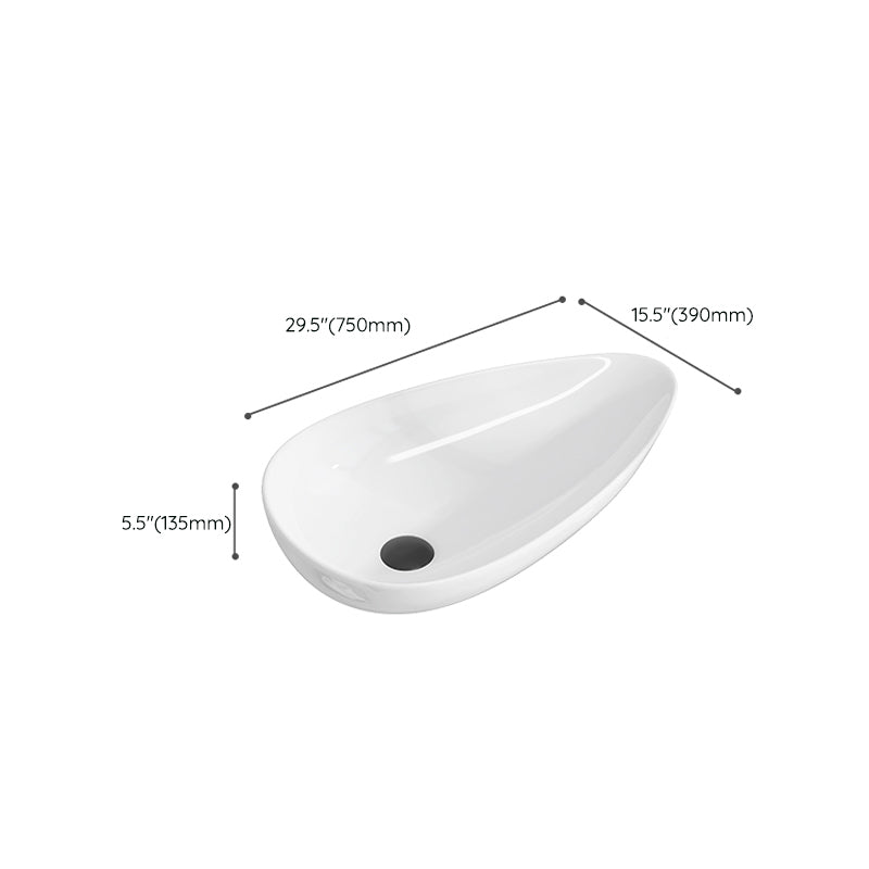 Modern Bathroom Sink with Single Faucet Hole Porcelain Oval-Shape Vessel Bathroom Sink