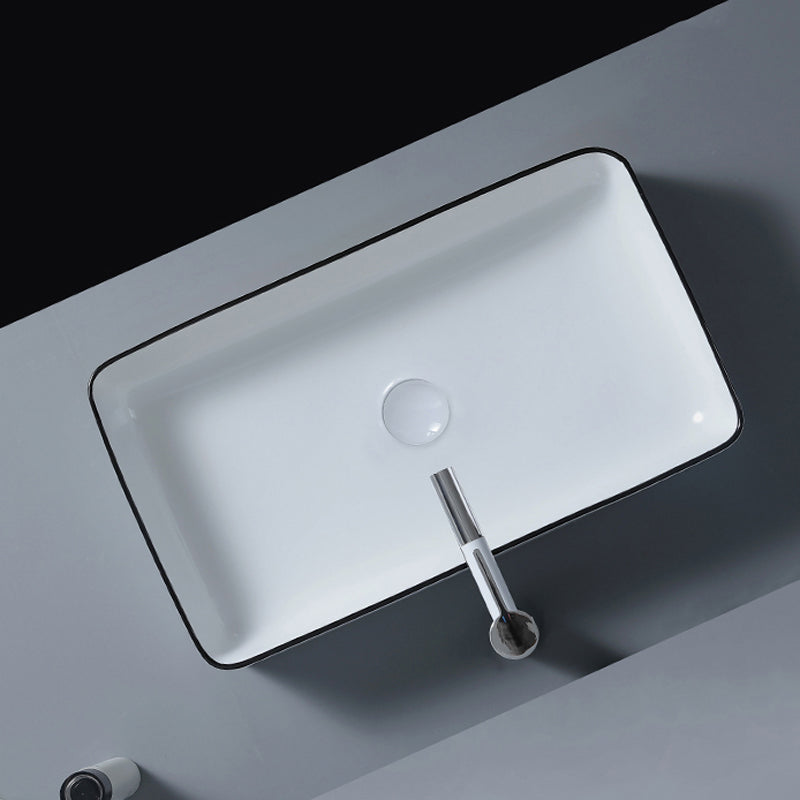 Modern Bathroom Sink with Single Faucet Hole Porcelain Rectangular Vessel Bathroom Sink
