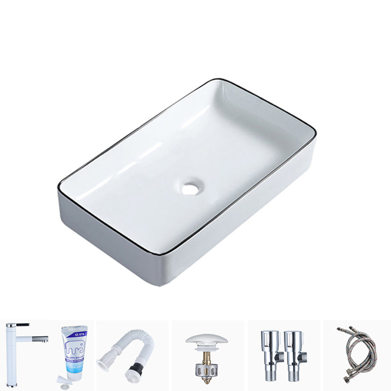 Modern Bathroom Sink with Single Faucet Hole Porcelain Rectangular Vessel Bathroom Sink