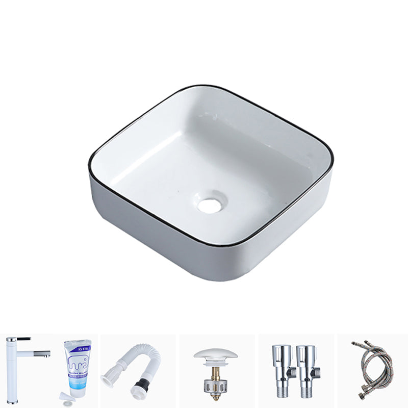 Modern Bathroom Sink with Single Faucet Hole Porcelain Rectangular Vessel Bathroom Sink