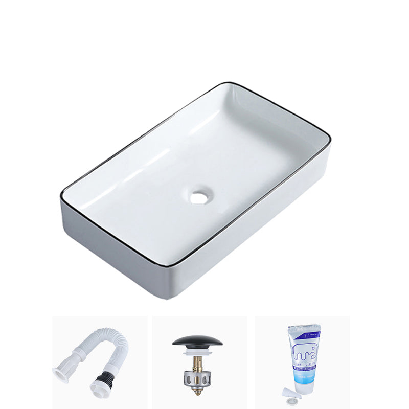 Modern Bathroom Sink with Single Faucet Hole Porcelain Rectangular Vessel Bathroom Sink