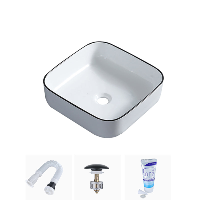 Modern Bathroom Sink with Single Faucet Hole Porcelain Rectangular Vessel Bathroom Sink