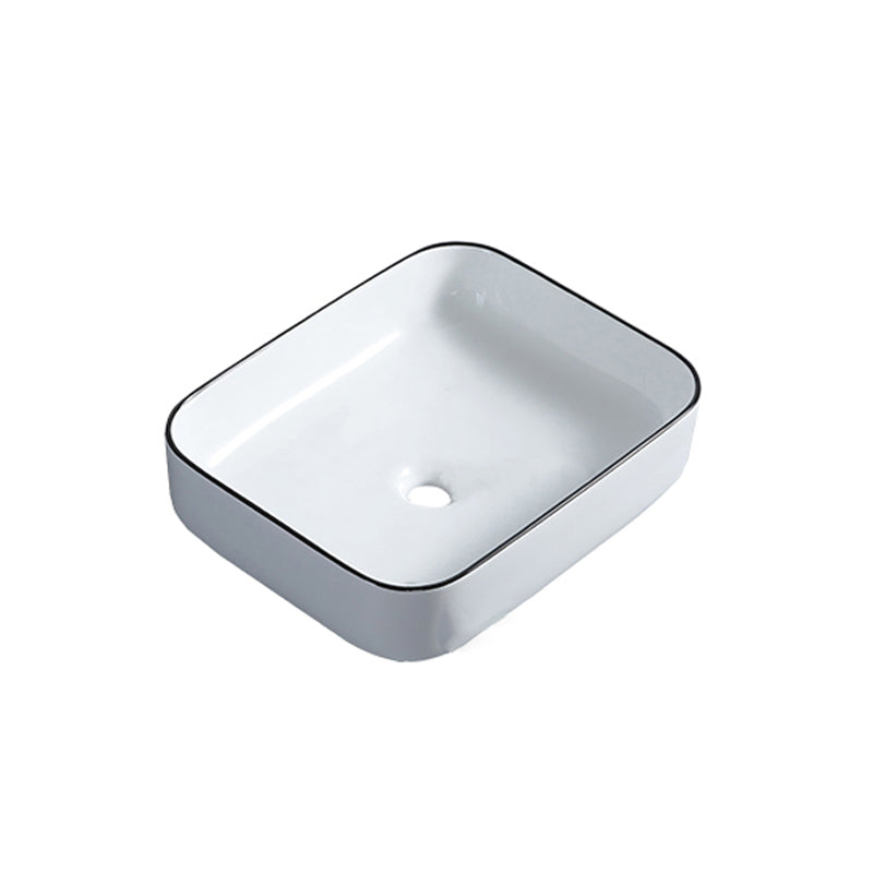 Modern Bathroom Sink with Single Faucet Hole Porcelain Rectangular Vessel Bathroom Sink