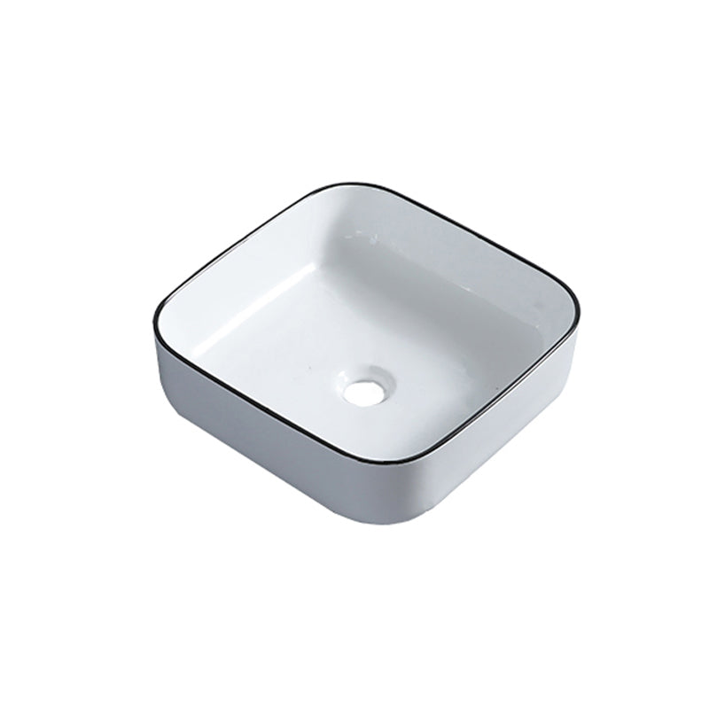 Modern Bathroom Sink with Single Faucet Hole Porcelain Rectangular Vessel Bathroom Sink