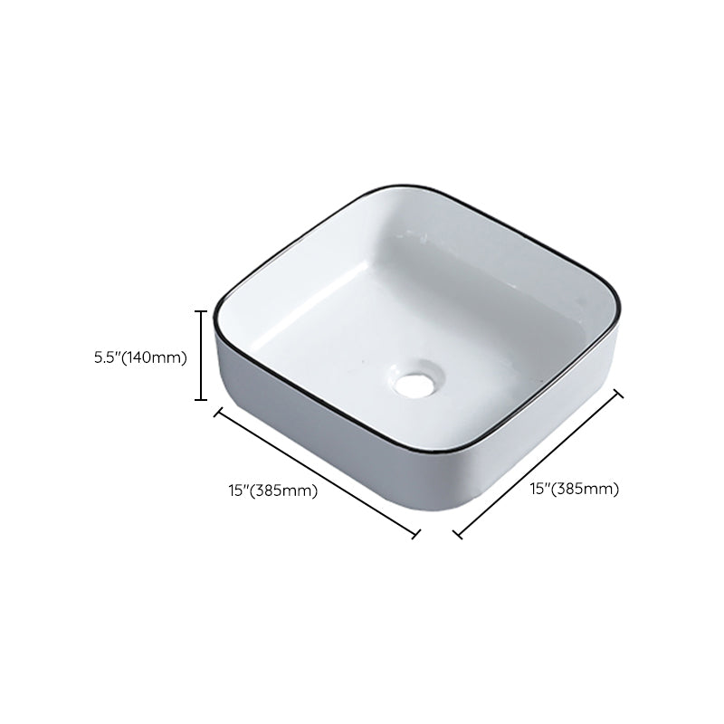 Modern Bathroom Sink with Single Faucet Hole Porcelain Rectangular Vessel Bathroom Sink