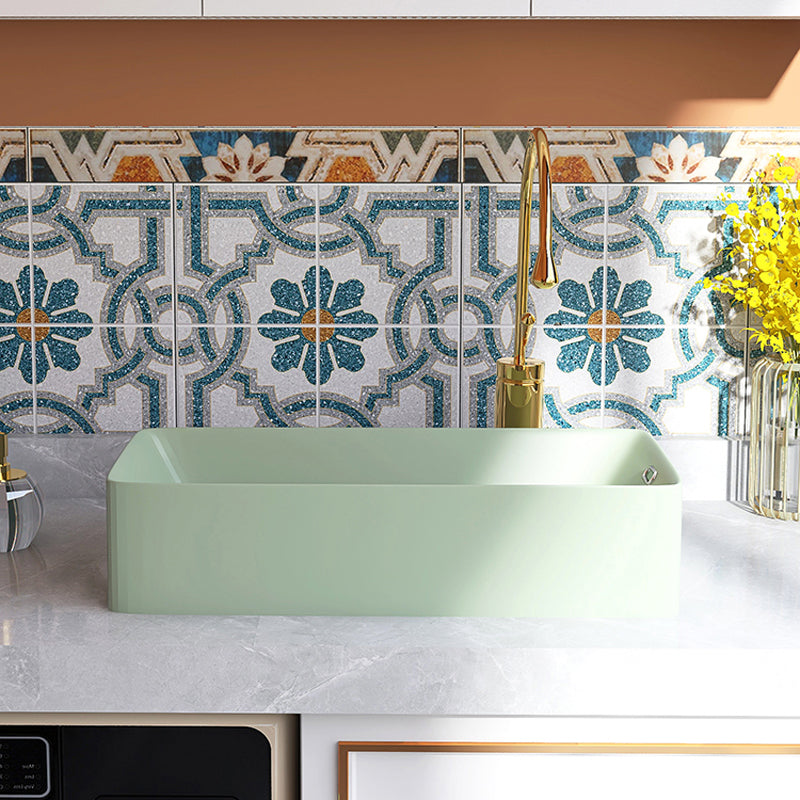 Contemporary Bathroom Sink with Single Faucet Hole Porcelain Rectangular Vessel