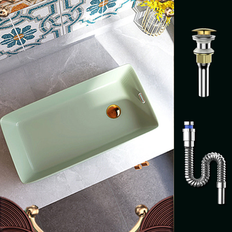 Contemporary Bathroom Sink with Single Faucet Hole Porcelain Rectangular Vessel