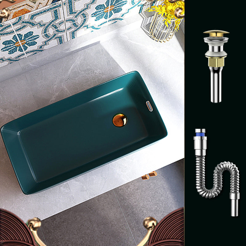 Contemporary Bathroom Sink with Single Faucet Hole Porcelain Rectangular Vessel