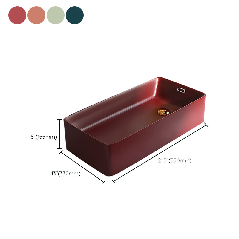 Contemporary Bathroom Sink with Single Faucet Hole Porcelain Rectangular Vessel