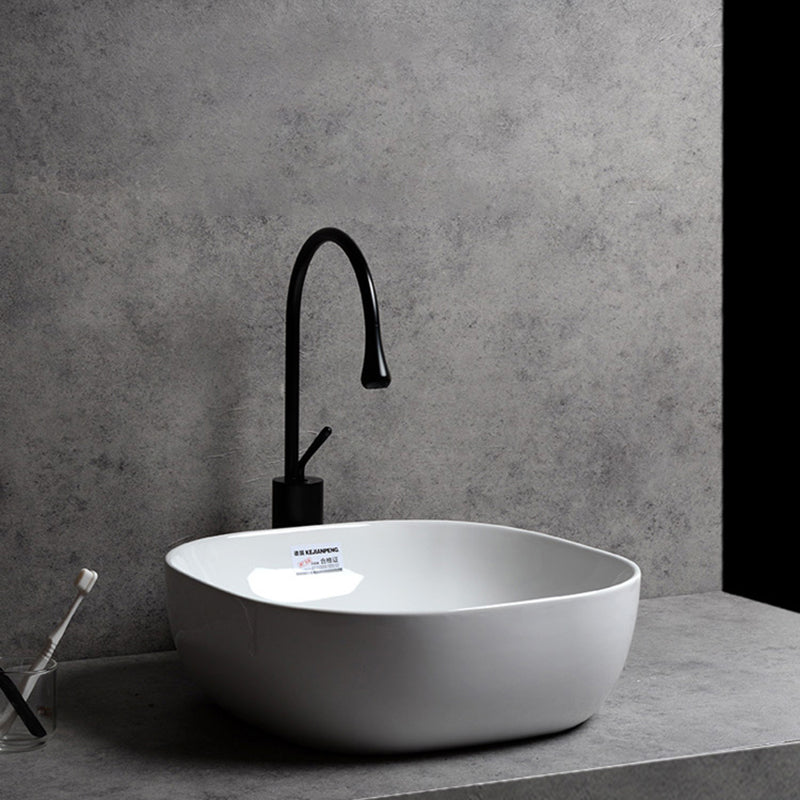 Contemporary Bathroom Sink Single Faucet Hole Solid Color Rectangular Vessel Sink
