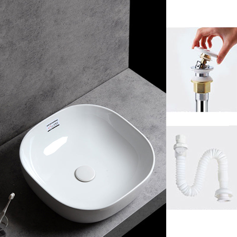 Contemporary Bathroom Sink Single Faucet Hole Solid Color Rectangular Vessel Sink