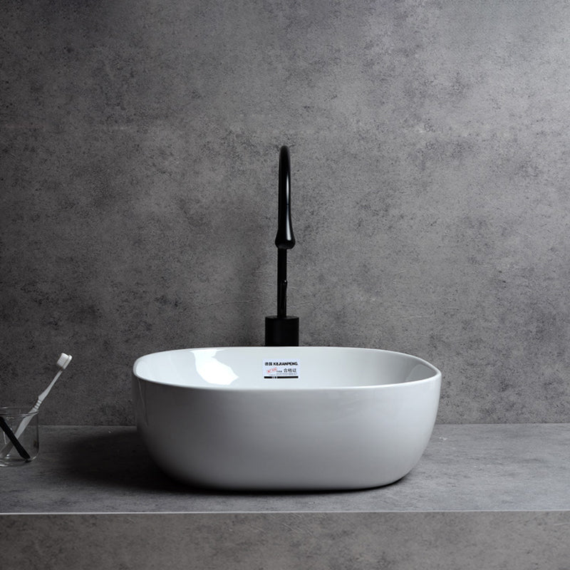 Contemporary Bathroom Sink Single Faucet Hole Solid Color Rectangular Vessel Sink