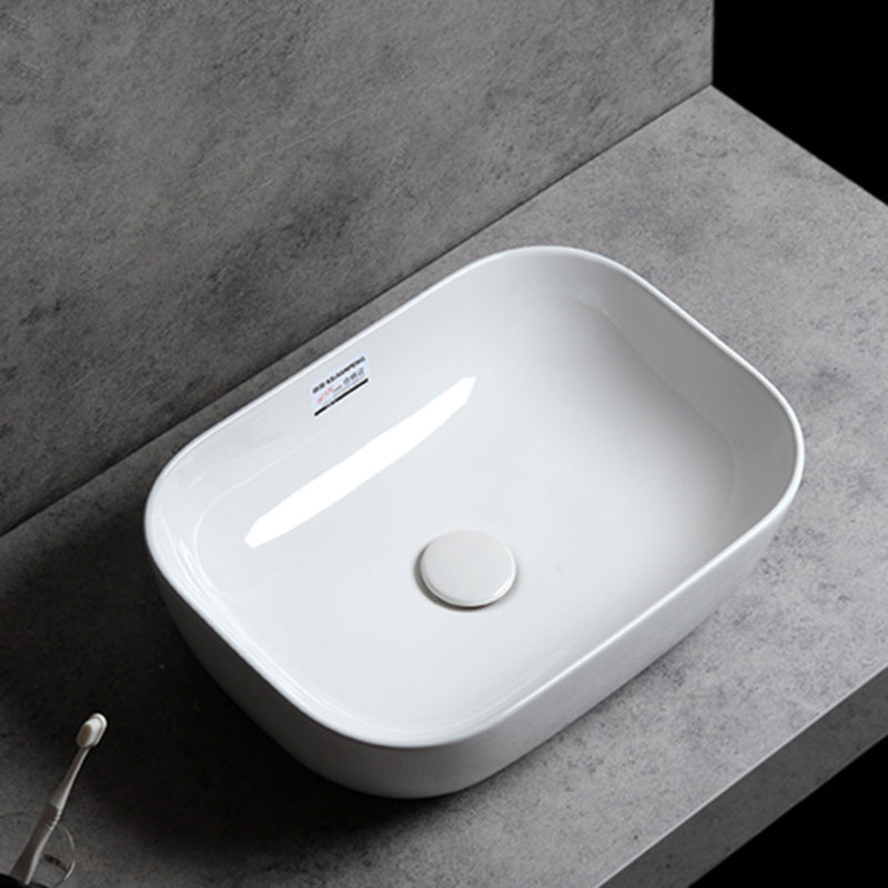Contemporary Bathroom Sink Single Faucet Hole Solid Color Rectangular Vessel Sink