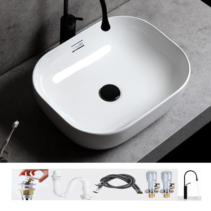 Contemporary Bathroom Sink Single Faucet Hole Solid Color Rectangular Vessel Sink