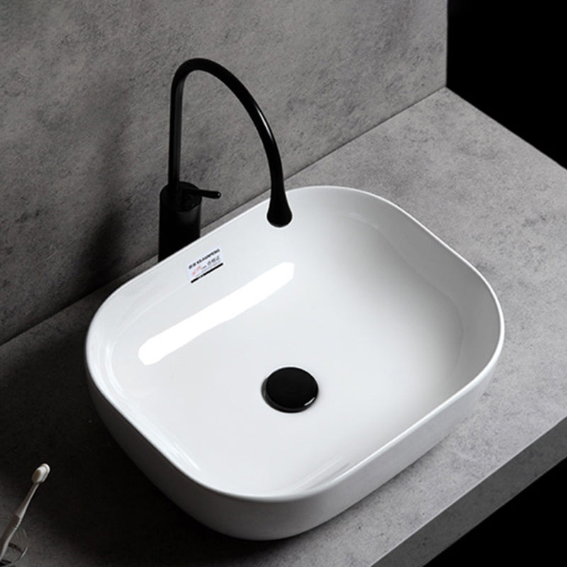 Contemporary Bathroom Sink Single Faucet Hole Solid Color Rectangular Vessel Sink