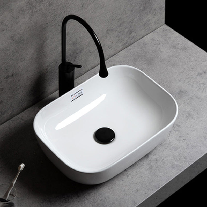 Contemporary Bathroom Sink Single Faucet Hole Solid Color Rectangular Vessel Sink