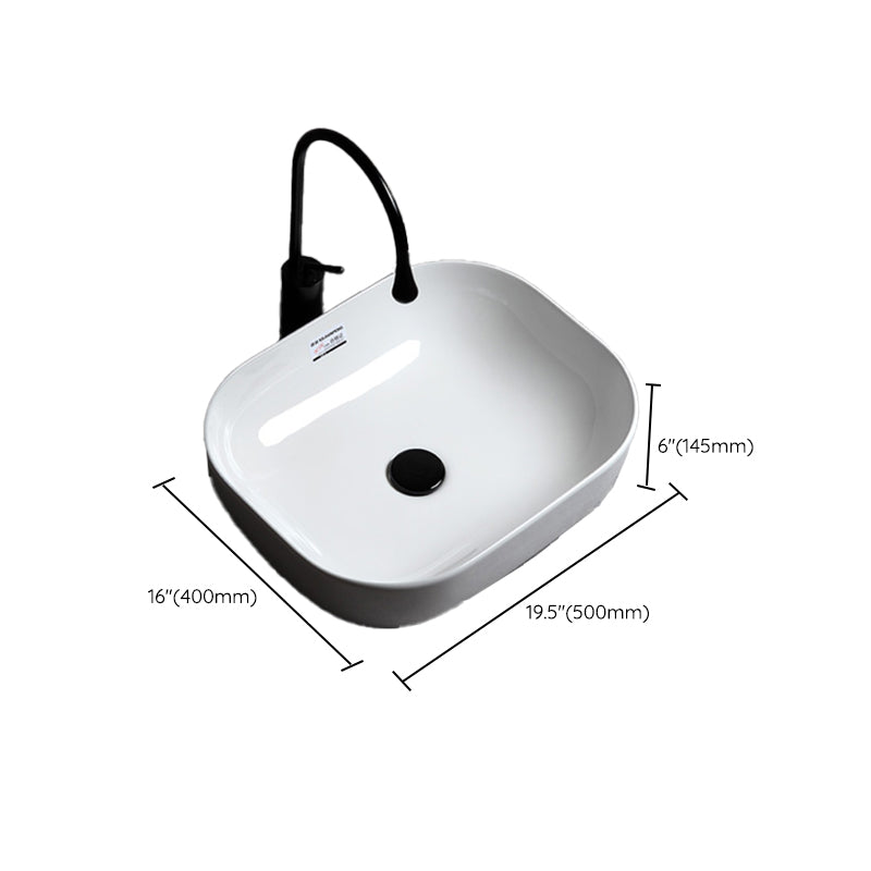 Contemporary Bathroom Sink Single Faucet Hole Solid Color Rectangular Vessel Sink