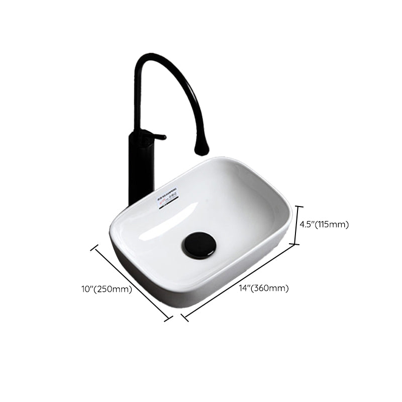Contemporary Bathroom Sink Single Faucet Hole Solid Color Rectangular Vessel Sink