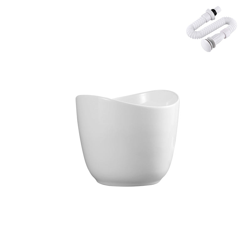 Modern Bathroom Sink with Single Faucet Hole Porcelain Rectangular Vessel Lavatory Sink