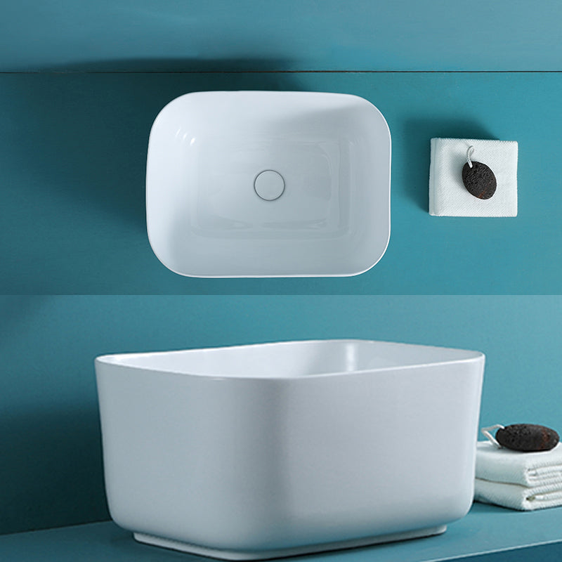 Modern Bathroom Sink with Single Faucet Hole Porcelain Rectangular Vessel Lavatory Sink