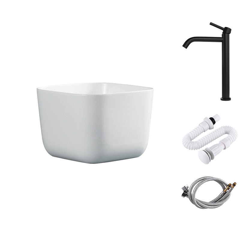 Modern Bathroom Sink with Single Faucet Hole Porcelain Rectangular Vessel Lavatory Sink