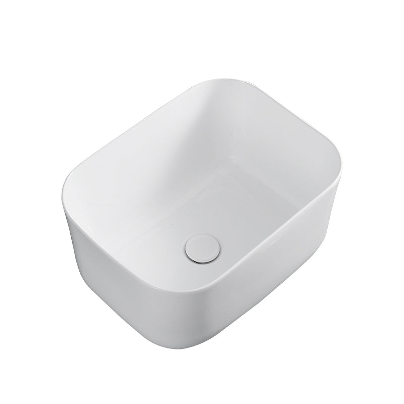 Modern Bathroom Sink with Single Faucet Hole Porcelain Rectangular Vessel Lavatory Sink