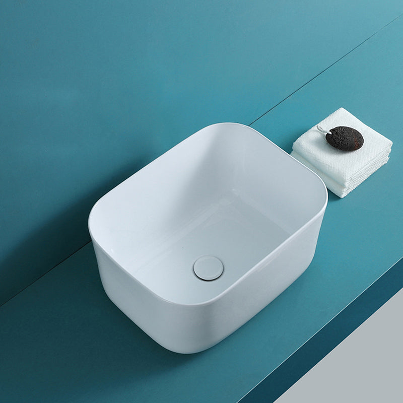 Modern Bathroom Sink with Single Faucet Hole Porcelain Rectangular Vessel Lavatory Sink