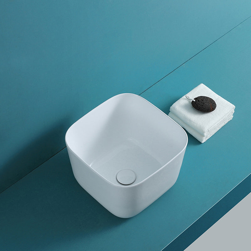Modern Bathroom Sink with Single Faucet Hole Porcelain Rectangular Vessel Lavatory Sink