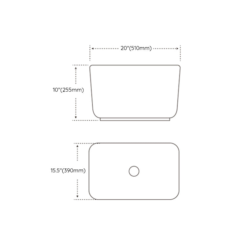 Modern Bathroom Sink with Single Faucet Hole Porcelain Rectangular Vessel Lavatory Sink