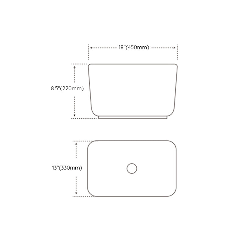 Modern Bathroom Sink with Single Faucet Hole Porcelain Rectangular Vessel Lavatory Sink