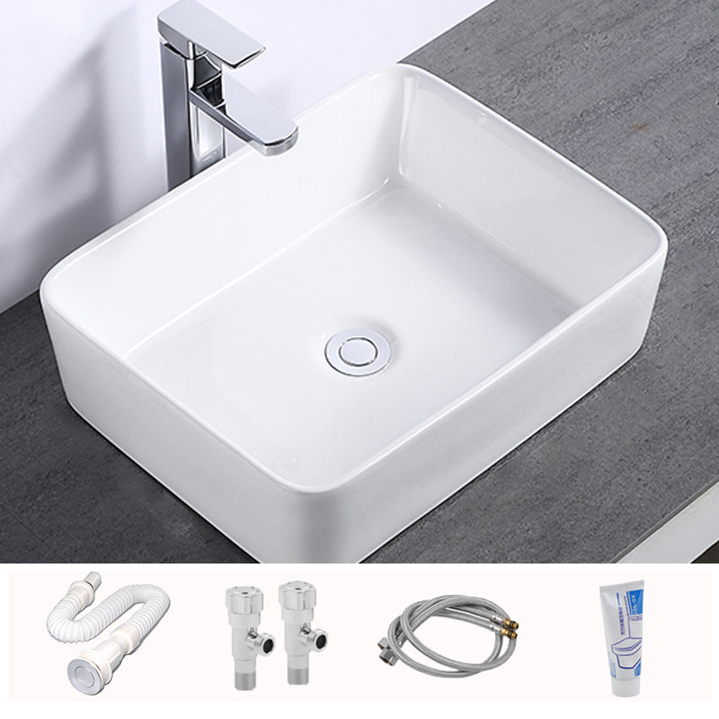 Modern Bathroom Sink Single Faucet Hole Porcelain Rectangular Vessel Bathroom Sink