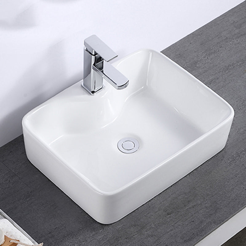 Modern Bathroom Sink Single Faucet Hole Porcelain Rectangular Vessel Bathroom Sink