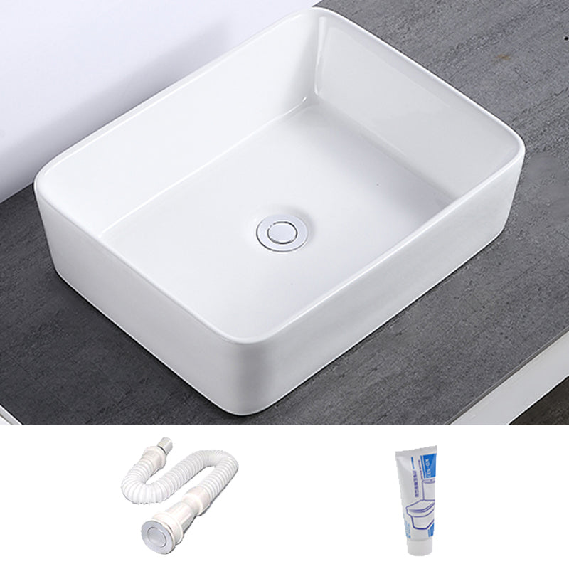 Modern Bathroom Sink Single Faucet Hole Porcelain Rectangular Vessel Bathroom Sink