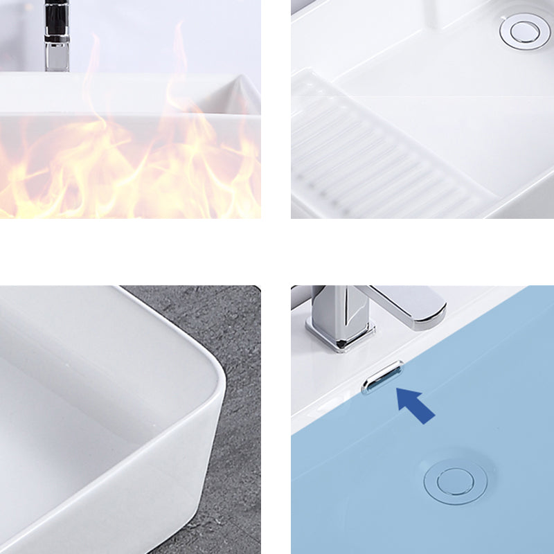 Modern Bathroom Sink Single Faucet Hole Porcelain Rectangular Vessel Bathroom Sink