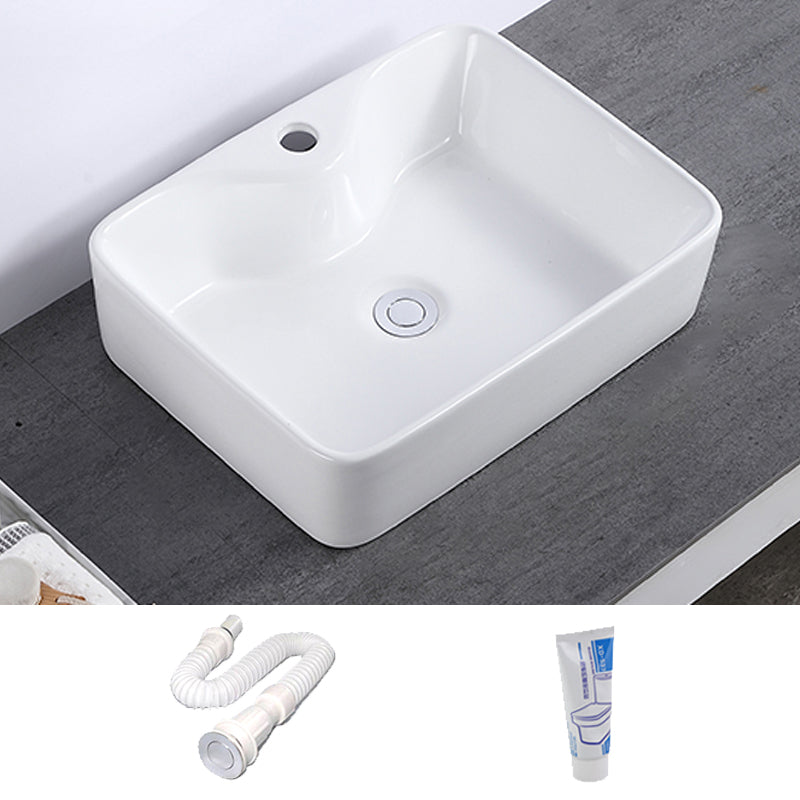 Modern Bathroom Sink Single Faucet Hole Porcelain Rectangular Vessel Bathroom Sink