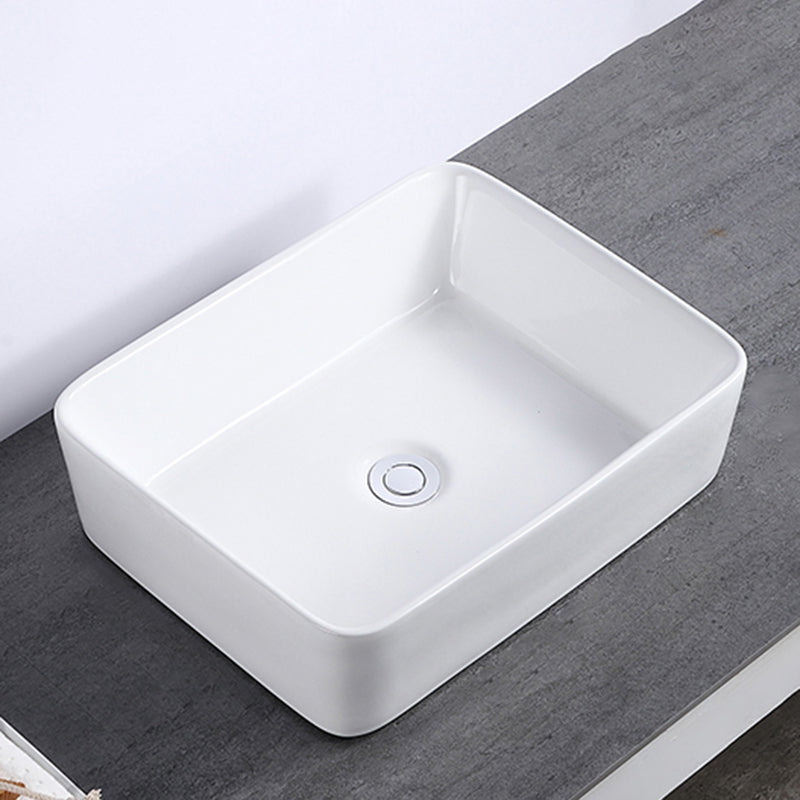 Modern Bathroom Sink Single Faucet Hole Porcelain Rectangular Vessel Bathroom Sink