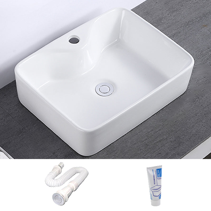 Modern Bathroom Sink Single Faucet Hole Porcelain Rectangular Vessel Bathroom Sink