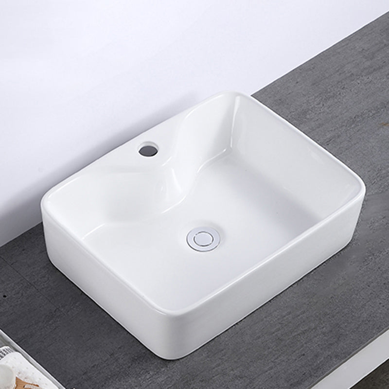 Modern Bathroom Sink Single Faucet Hole Porcelain Rectangular Vessel Bathroom Sink