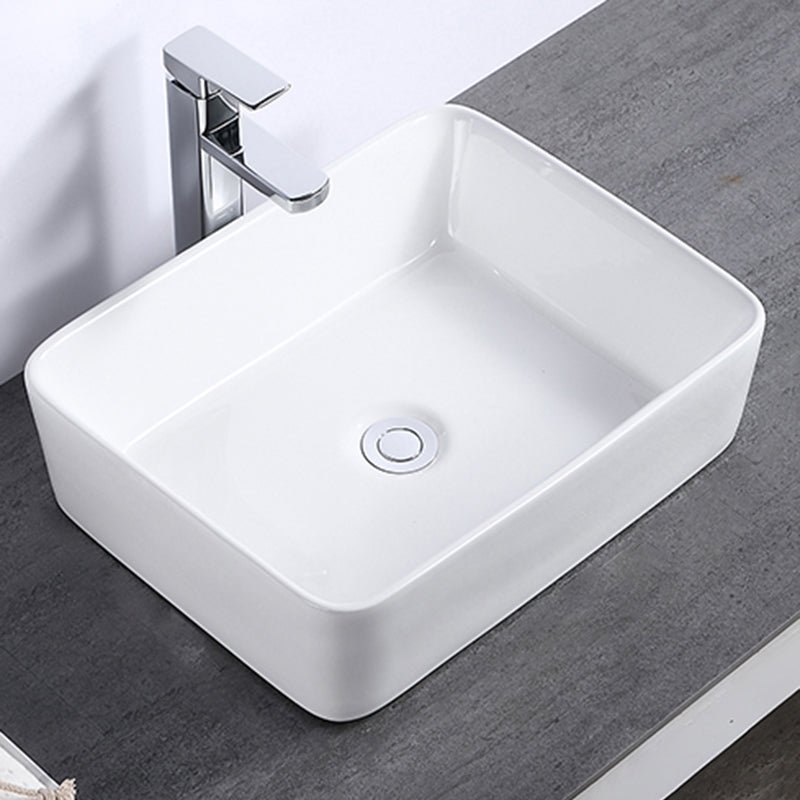 Modern Bathroom Sink Single Faucet Hole Porcelain Rectangular Vessel Bathroom Sink