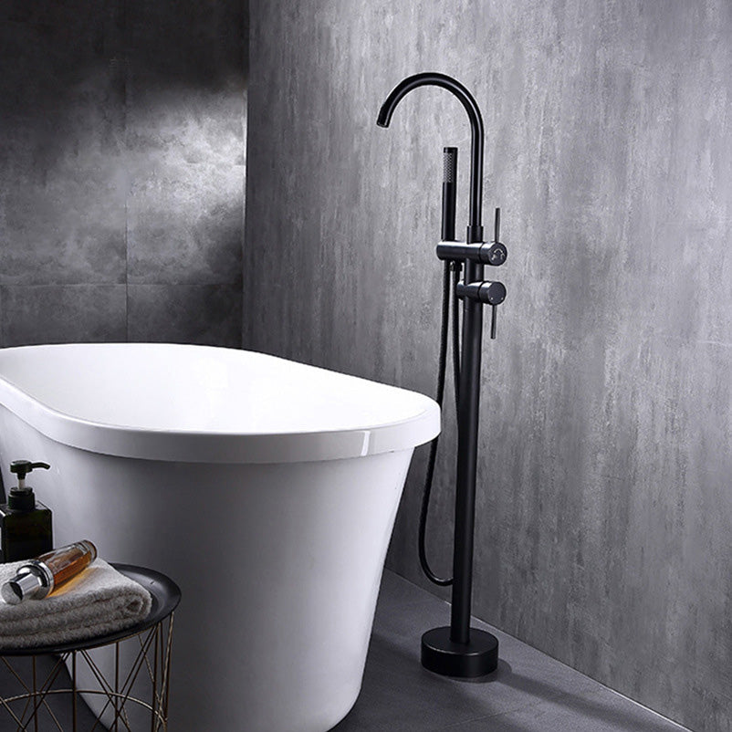 Modern Freestanding Tub Filler Floor Mounted Tub Faucet with Dual Handle