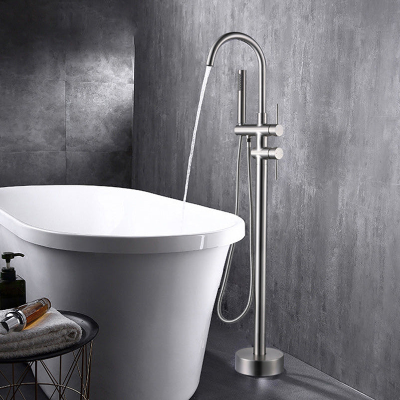 Modern Freestanding Tub Filler Floor Mounted Tub Faucet with Dual Handle