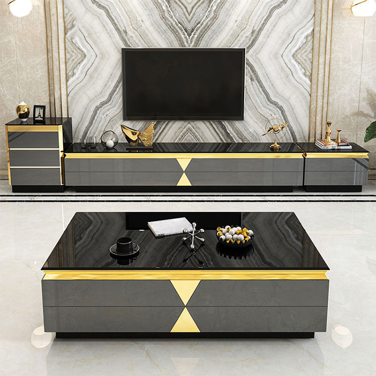 16" W Glam TV Media Stand Enclosed Storage Glass TV Media Console with Drawers