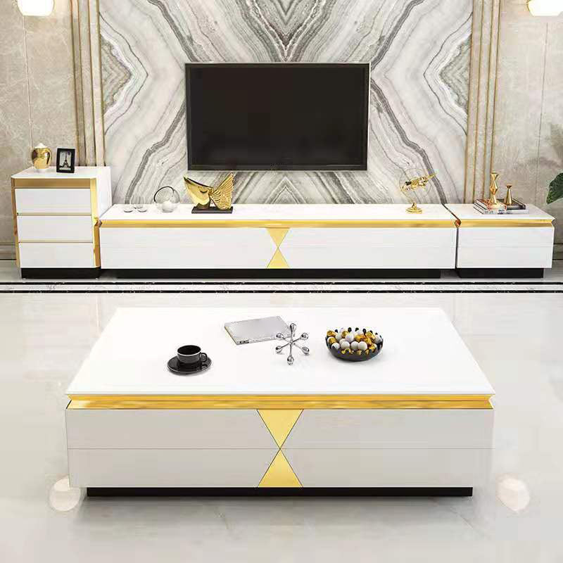 16" W Glam TV Media Stand Enclosed Storage Glass TV Media Console with Drawers