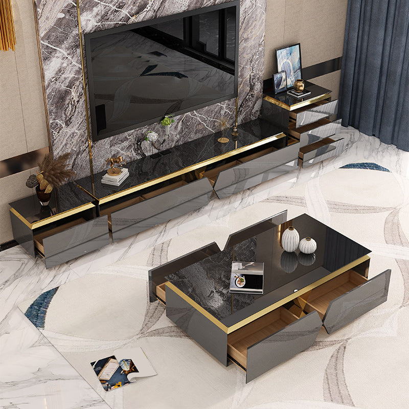 16" W Glam TV Media Stand Enclosed Storage Glass TV Media Console with Drawers