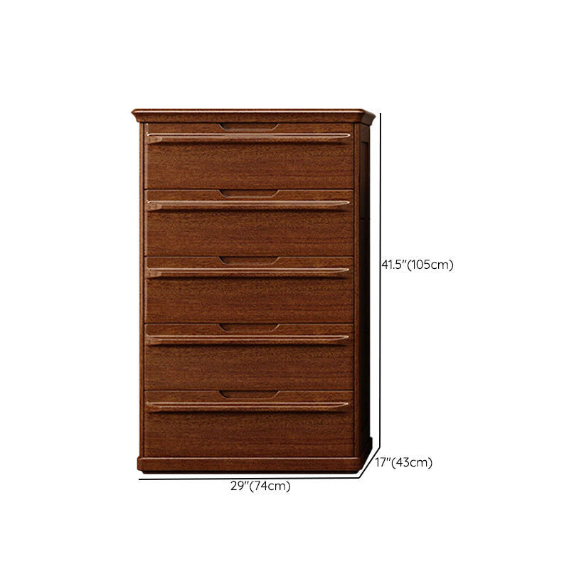 Contemporary Home Wooden Storage Chest Vertical Chest in Brown with Drawers