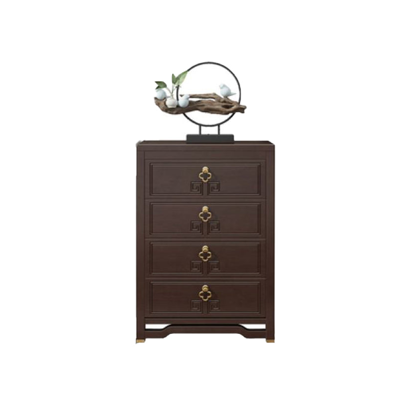 Glam Wooden Storage Chest Vertical Chest in Brown with Drawers