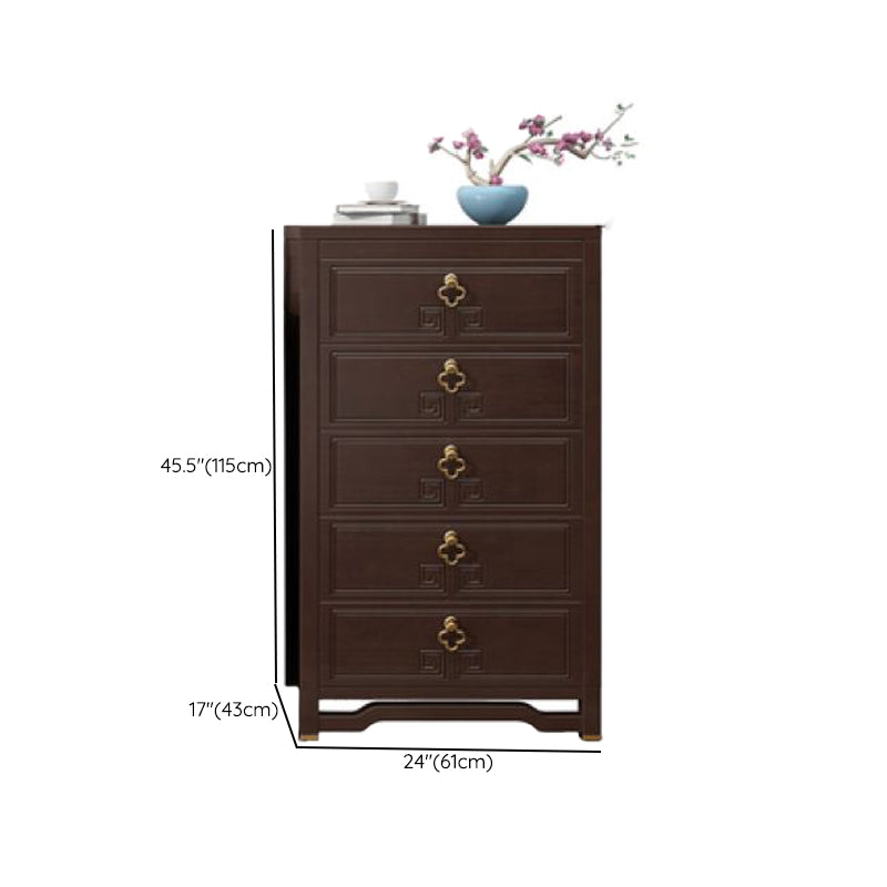 Glam Wooden Storage Chest Vertical Chest in Brown with Drawers