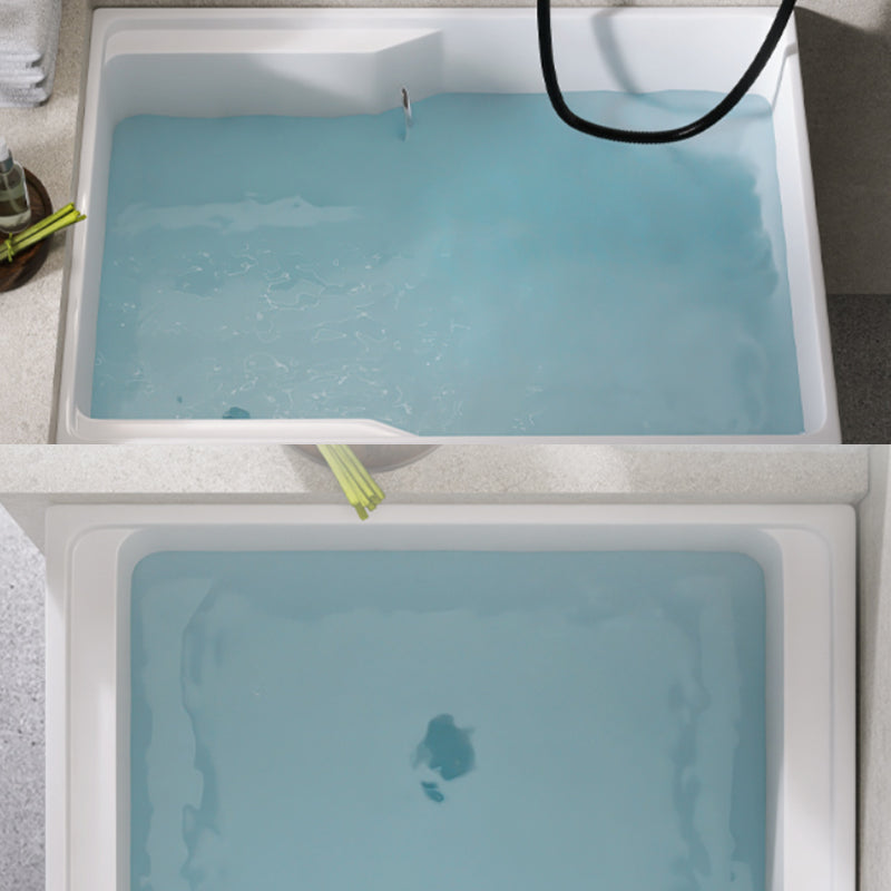 Modern Rectangular White Bathtub Acrylic Back to Wall with Drain Bath Tub