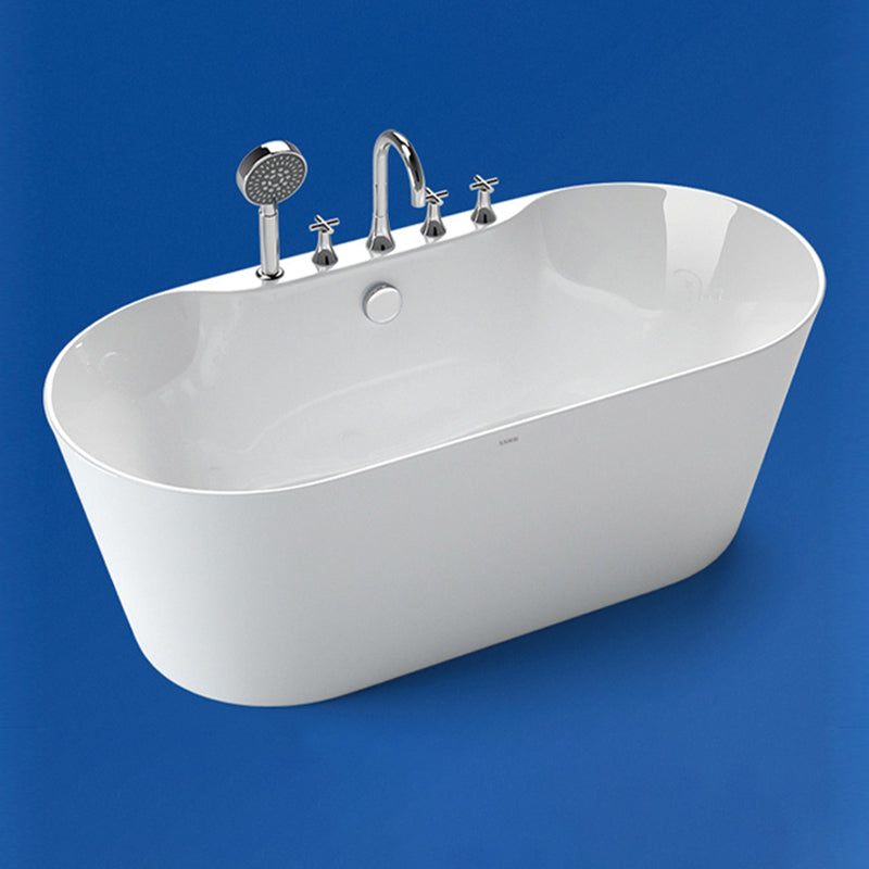 Modern Acrylic White Bathtub Ellipse Back to Wall with Drain Bath Tub